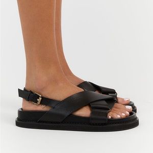 Black 100% leather cross over sandal